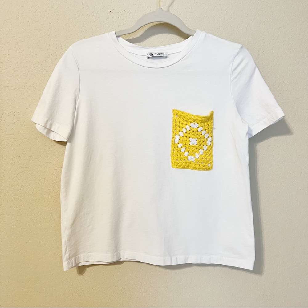 Zara Cropped TShirt with Crocheted Front Pocket